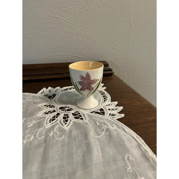 Vintage Egg Cup with Purple Flowers, some chips - Picture 1 of 6